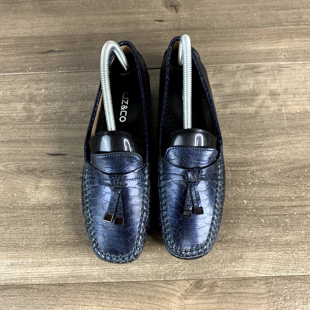Liz & Co Womens Blue Loafers Snake Skin Print Slip On Shoes Size 8M